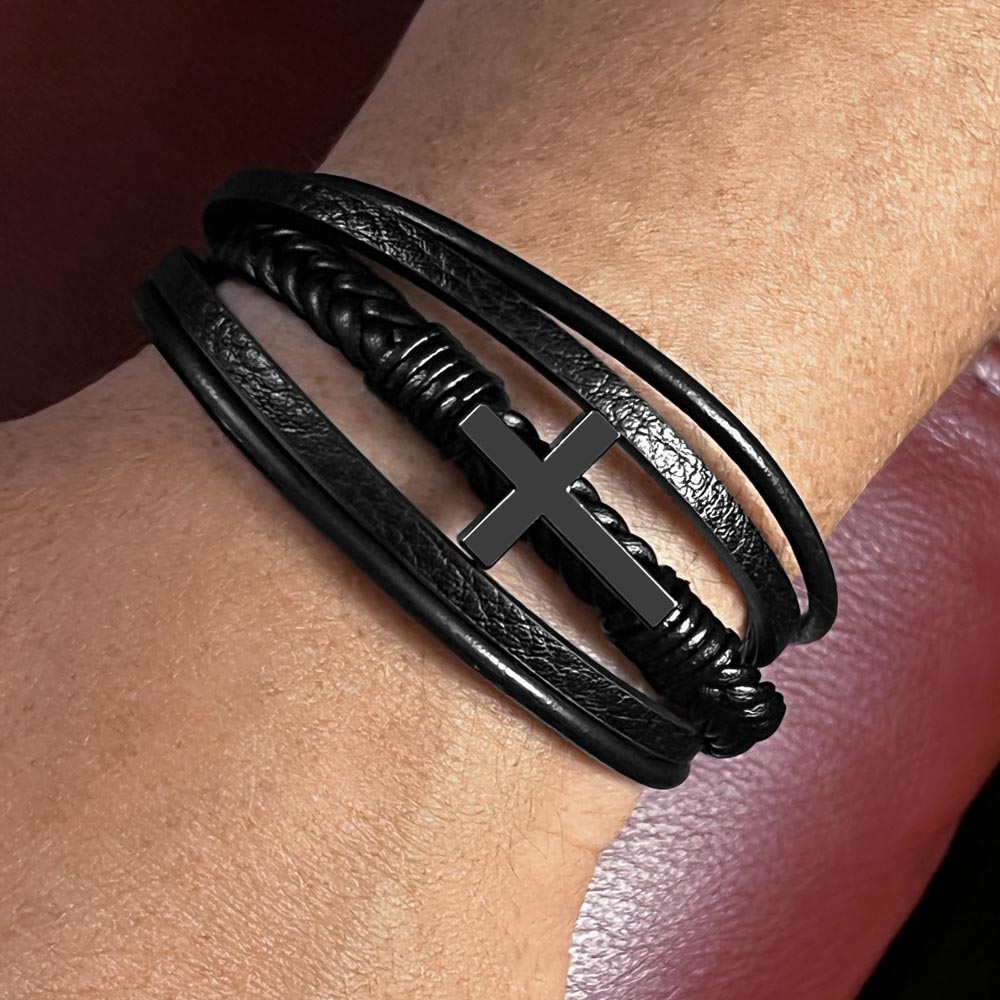 Black Leather Cross Bracelet