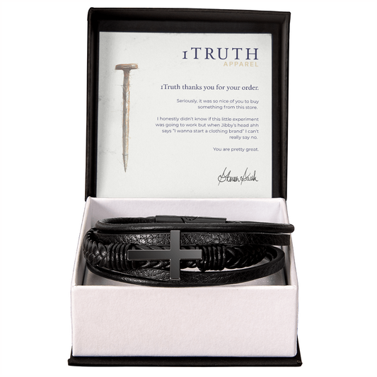 Black Leather Cross Bracelet